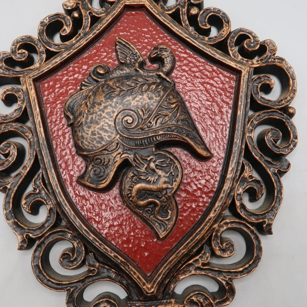 Dart Ind Wall Plaques 1969 Roman Gladiator Helmet Shield Red Bronze Knight Decor